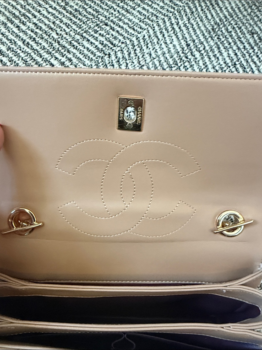 Quilted Tan Leather Top-Handle Satchel with Gold Hardware - Picture 3 of 5